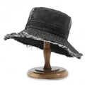 Sombrero de pescador vaquero gris oscuro desgastado con bordes deshilachados - Talla única / Negro
