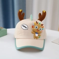 Beige baby baseball cap with cute brown antlers and green spike details in a variant view - Beige Antler Elf
