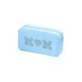 Lichtblauwe chenille geborduurde MM-letter cosmetische tas met zilveren rits - S / Blauw