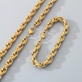 Ensemble collier et bracelet en acier titane doré avec maille torsadée au style minimaliste - Bracelet / 18cm / Doré