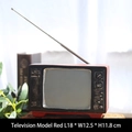 Vintage red television resin decor with silver antenna for shelf display 18x12.5x11.8cm - Red Retro TV Ornament