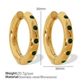 French vintage style round 18K gold plated hoop earrings with green zircon stones - Green Zirconia (EH282)