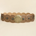 Ceinture large bohème en cuir marron avec incrustations turquoise et œillets vintage - Bronze Champagne