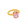 Detailed view of 18K gold plated ring featuring a large oval pink zircon in 4-prong setting - Ck1476 - Pink / Size 7