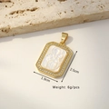 Gold plated rectangular Virgin Mary pendant with white mother of pearl and zircon stones - Madonna and Child (Carved Shell)