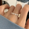 Minimalist 925 sterling silver ring featuring a unique brushed bow or branch design - Silver Bow Tree Branch Ring (J5109)