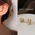 Elegant 14k gold plated U-shaped ear cuffs with white zircon stones for non-pierced ears - MY30586-Gold Streamline Zircon Single