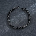 Detailed view of black stainless steel wheat chain bracelet featuring lobster clasp - Dragon Bone Chain / Black