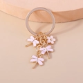 Creative cartoon pink dragonfly and flower keychain accessory with gold-plated metal ring - Pink