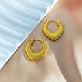 Irregular heart-shaped golden hoop earrings with textured grid pattern surface - Quilted Heart Hoop Style (EH365)