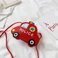 Red police car shaped toddler messenger bag with white police lettering and rope strap - PU Car Style