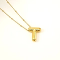 Collier chic avec pendentif lettre T ballon doré et chaîne à billes fine - Lettre T (S-P062-T)