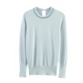 Elegante maglione in maglia azzurro a maniche lunghe con scollo gioiello e polsini a coste - S / Azzurro