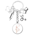 Silver medical doctor keychain with pink stethoscope glass pendant and nursing charms - Pink Floral Stethoscope