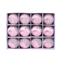 Set of 12 pink Christmas ornaments with silver glitter swirls and sequins in a white box - Set of 12 / Pink