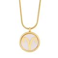 Minimalist gold-plated stainless steel necklace with white shell Aries zodiac pendant - Aries (KN201573-KLX)