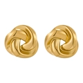 Detail of gold bow-knot stud earrings featuring a polished triple-strand spiral design - Spiral Knot Style (B1308G)