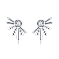 Elegant S925 sterling silver sunburst stud earrings with radiant cubic zirconia stones - White Gold