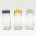 Square glass spice jars set with black, gold, and silver metal lids on white background - 120ml Silver Aluminum Lid Glass Bottle