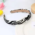 Zebra print fabric sponge headband with non-slip khaki inner lining for hair styling - Black Zebra