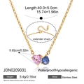Detail of 18K gold stainless steel necklace with pink heart and blue teardrop gems - Pink Heart and Blue Waterdrop Style (JDN0209031)