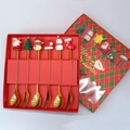 6-piece gold Christmas cutlery set with cartoon charms in a festive red gift box - Gold - Figure D Spoon & Fork 6pcs Xmas Red Box