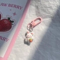 Cute white bunny rabbit keychain with orange carrot and pink metal hook accessory - Backpack Rabbit