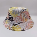 Reversible bucket hat with tropical leaf print in yellow, pink, black and white tones - M (56-58cm) / Yellow Pink Black White Tropical Leaf Print (16#)