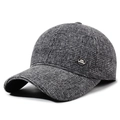Winter baseball cap for elderly men with grey plaid wool pattern and metal M badge - Adjustable / Gray