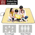 Extra large 150x200cm yellow plaid picnic blanket for 4-6 people with easy carry handle - Yellow-White Grid Picnic Mat / 150*200cm