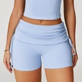 Short de yoga bleu clair ajusté avec détails de cordon et tissu hautement extensible - S / Bleu Gris Ciel