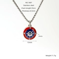 Compass anchor necklace in stainless steel with red and blue enamel and pearl chain - Red Blue Ship Wheel Compass Style (ZYS1807)