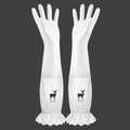 White household cleaning gloves with deer print waterproof long sleeves and non-slip palm - Transparent White Lotus Edge