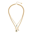 Double-layer gold stainless steel necklace with turquoise, shell, and emerald pendants - 3# Square & Green Stone Style