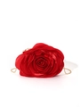 Elegant red 3D rose satin bridal clutch with gold chain strap for evening parties - Red
