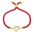 Bracelet ajustable en corde rouge avec pendentif coeur MAMA doré et cristaux colorés - Style D-Corde tressée rouge MAMA pendentif coeur