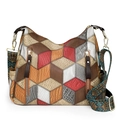 Hobo-Tasche mit buntem geometrischem Patchwork und Tribal-Muster-Schultergurt - Rotes Patchwork