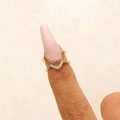 Gold wave-shaped nail ring set with white cubic zirconia for a trendy layered look - Wave V-Shaped 2pcs Set (WG-1442)