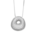 Silver puffed donut pendant necklace featuring sparkling pavé cubic zirconia inlay - Shape: Circle / Silver
