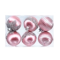 Box of 6 pink Christmas foam balls with silver glitter stripes for tree decoration - 6cm / Set of 6 / Pink