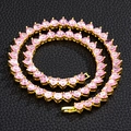Macro shot of gold tennis chain necklace with pink heart-shaped stones on black texture - 18 Inch (45cm) / Gold Necklace (Pink Zircon)