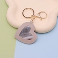 Detail of khaki heart PU leather keychain with built-in mirror and gold spring clip - Heart (Gray) / Gold Chain Clasp
