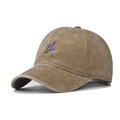 Detailed embroidery of purple lavender on vintage washed khaki cotton baseball cap - Adjustable / Orchid Khaki