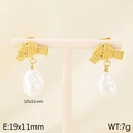 Gold bow-knot stud earrings with white Baroque pearls on T-stand, size 19x11mm - Knotted Baroque Pearl Style (Style G Gold KE115927-GC)