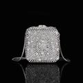 Silver square clutch bag with radiant rhinestones and a delicate metal chain strap - 10x10 Square Silver