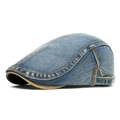 Light blue washed denim ivy cap with orange stitching and adjustable metal buckle - Medium Blue 1