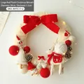 30cm cream plush Christmas wreath with red bow, reindeer doll, and LED lights decoration - Red And White Reindeer Doll Style / 30cm