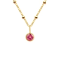 Gold-plated necklace with tiny beads and a round bezel-set rose red gemstone pendant - February Violet - Gold