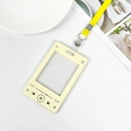 Κρεμ θήκη κάρτας με κίτρινο κορδόνι, σχέδιο music player και παράθυρο φωτογραφίας - Μακρύ Δερμάτινο Λουράκι / Κίτρινο