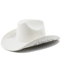 Broderie détaillée sur chapeau de cowboy en daim blanc avec motifs floraux gris - M (56-58cm) / Argent Blanc